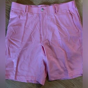Peter Millar Golf Shorts Men's 34 Pink White Check Wicking Stretch Performance‎
